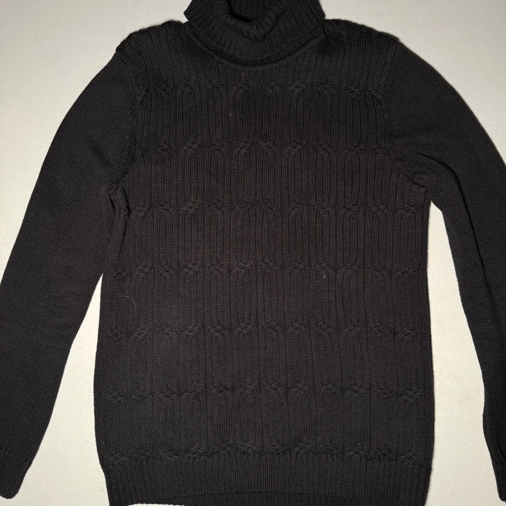 Tasso Elba Turtleneck Sweater Mens Small Black Cotton Cable Knit Quiet Luxury